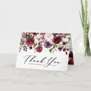 Carte De Remerciements Aquarelle rouge et violet Mariage de la plaine