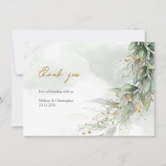 Carte De Remerciements Aquarelle rustique eucalyptus vert or (Devant)