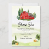 Carte De Remerciements Aquarelle rustique Grange rouge Mariage agricole r (Devant)