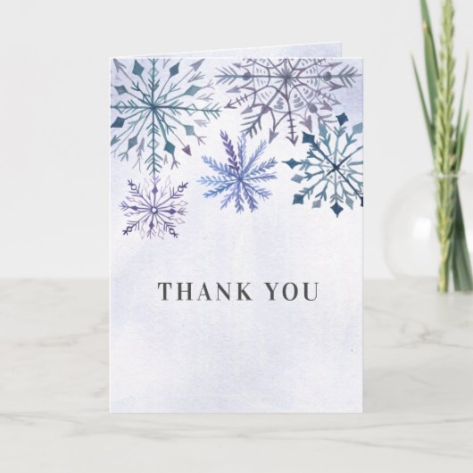 Carte De Remerciements Aquarelle rustique Snowflakes Blue Winter Wedding (Devant)