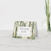 Carte De Remerciements Aquarelle rustique Vert Mariage bois or (Devant)