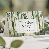 Carte De Remerciements Aquarelle rustique Vert Mariage bois or