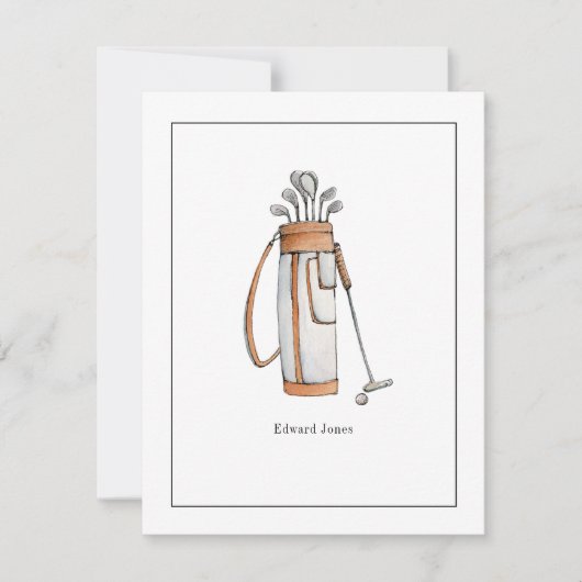 Carte De Remerciements Aquarelle Sac de golf Golfer Flat (Devant)
