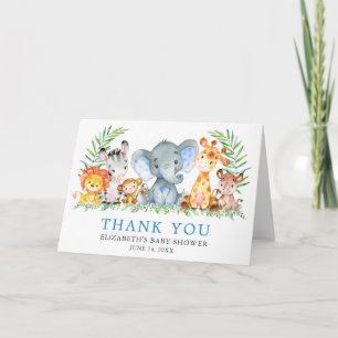 Carte De Remerciements Aquarelle Safari Animaux Baby shower Blue Pold