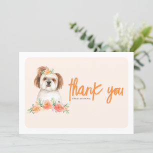 Carte De Remerciements Aquarelle Shih Tzu et Fleurs de Pêche Anniversaire