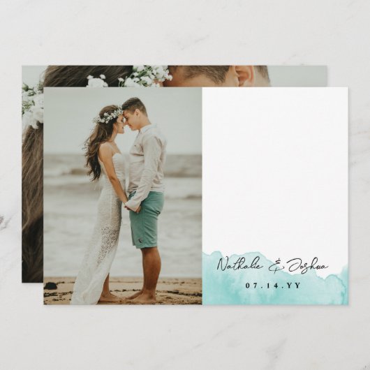 Carte De Remerciements Aquarelle Signature Script Mariage photo (Devant / Derrière)