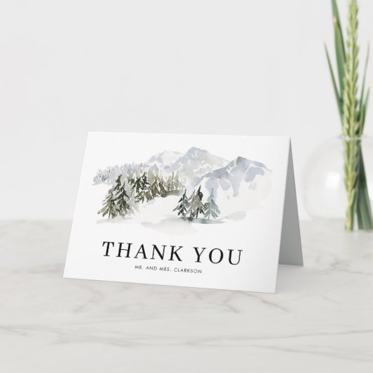 Carte De Remerciements Aquarelle Snowy Winter Forest Mariage des bois (Devant)