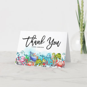 Carte De Remerciements Aquarelle sous la mer Thème Anniversaire