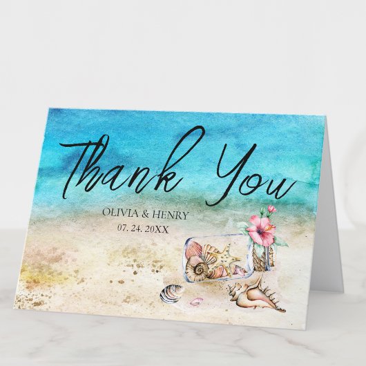 Carte De Remerciements Aquarelle Starfish & Seashells Beach Wedding