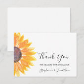 Carte De Remerciements Aquarelle Sunflower WeddingMerci (Devant / Derrière)