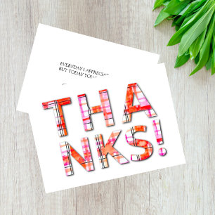 Carte De Remerciements Aquarelle Tartan Plaid Pink Oranges Motif