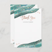 Carte De Remerciements Aquarelle Teal et or rose Geode (Devant / Derrière)
