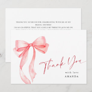 Carte De Remerciements Aquarelle tendance Bow rose Fête des mariées coque