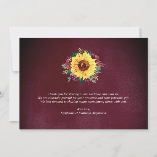 Carte De Remerciements Aquarelle tournesol Floral Frontière Mariage Photo (Dos)