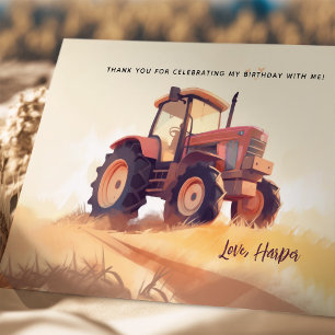 Carte De Remerciements Aquarelle Tracteur Enfants Anniversaire Remercieme
