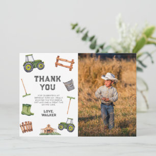 Carte De Remerciements Aquarelle Tracteur vert Photo 2e anniversaire