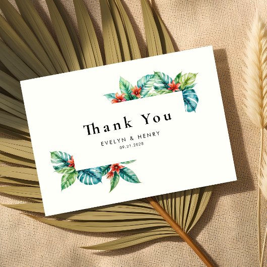 Carte De Remerciements Aquarelle Tropical Feuille Verdure Mariage d'été