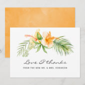 Carte De Remerciements Aquarelle Tropical Floral Beach Mariage (Devant / Derrière)