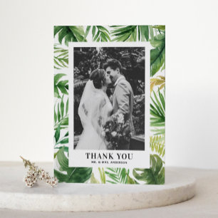 Carte De Remerciements Aquarelle Tropical Green Frame Photo Mariage