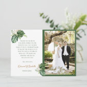 Carte De Remerciements Aquarelle Tropical Green Palm Photo Feuille (Debout devant)