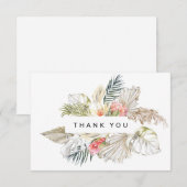 Carte De Remerciements Aquarelle Tropical Rose Protea Fleurs (Devant / Derrière)