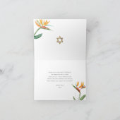 Carte De Remerciements Aquarelle tropicale bat mitzvah Script or floral (Intérieur)