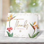 Carte De Remerciements Aquarelle tropicale bat mitzvah Script or floral<br><div class="desc">Assurez-vous que votre Bat mitzvah préféré exprime sa reconnaissance à tous ceux qui ont soutenu son événement marquant! Envoyez cette carte de remerciements sophistiquée et personnalisée ! Élégant, étonnant, coloré, oiseaux d'aquarelle tropicale de fleurs de paradis, faux écriture manuscrite or, Star of David et points de parties scintillant, avec rose...</div>