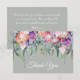 Carte De Remerciements Aquarelle tropicale exotique Protea Flowers Mariag