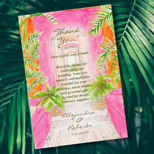 Carte De Remerciements Aquarelle tropicale Mariage de destination mexicai