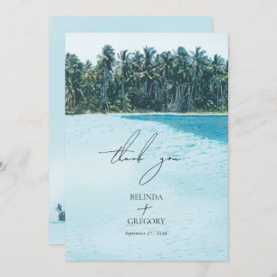 Carte De Remerciements Aquarelle tropicale Palms & Mariage de plage