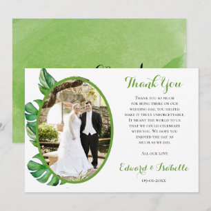 Carte De Remerciements Aquarelle tropicale Vert Monstera Feuille Mariage