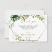 Carte De Remerciements Aquarelle tropicale Vert Palm Feuille Mariage (Devant)