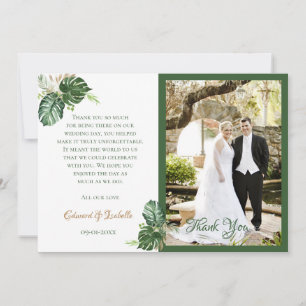 Carte De Remerciements Aquarelle tropicale Vert Palm Feuille Mariage