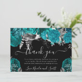 Carte De Remerciements Aquarelle Turquoise et Mariage Rose argenté (Debout devant)