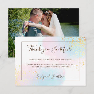 Carte De Remerciements Aquarelle Turquoise rose or Confetti Mariage photo
