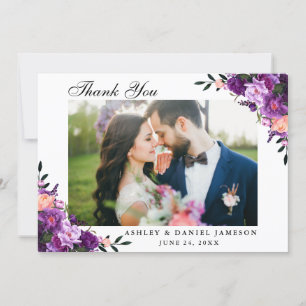 Carte De Remerciements Aquarelle Ultra violet violet Mariage Floral
