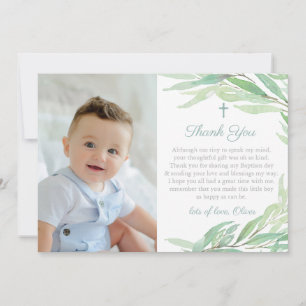 Carte De Remerciements Aquarelle Végétation Baptiste ou photo d'anniversa