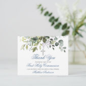 Carte De Remerciements Aquarelle Verdure Dusty Blue Communion (Debout devant)