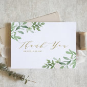 Carte De Remerciements Aquarelle Verdure et Fleurs blanches Mariage or