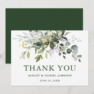 Carte De Remerciements Aquarelle Verdure Moderne Élégant Mariage vert
