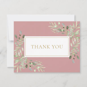 Carte De Remerciements Aquarelle Verdure Rose Poussiéreuse Or Entreprise