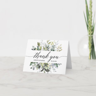 Carte De Remerciements Aquarelle Vert calligraphie Note Mariage
