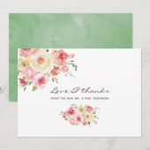 Carte De Remerciements Aquarelle vert clair et gris Mariage floral (Devant / Derrière)