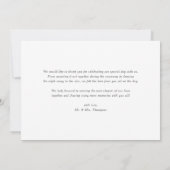 Carte De Remerciements Aquarelle Vert et Fleurs blanches Mariage gris (Dos)