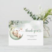 Carte De Remerciements Aquarelle vert et or sur l'ours lune (Debout devant)