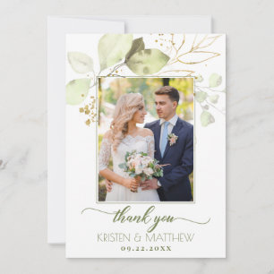 Carte De Remerciements Aquarelle Vert Floral Élégant Mariage photo
