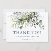 Carte De Remerciements Aquarelle Vert Mariage Dusty Blue (Devant)