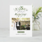Carte De Remerciements Aquarelle Vert Mariage Photo Collage (Debout devant)
