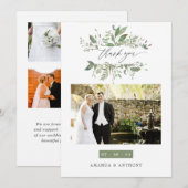 Carte De Remerciements Aquarelle Vert Mariage Photo Collage (Devant / Derrière)