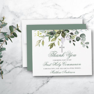 Carte De Remerciements Aquarelle Vert Sage Vert Communion